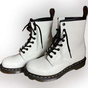 White Lace-Up Boots with Black Accents